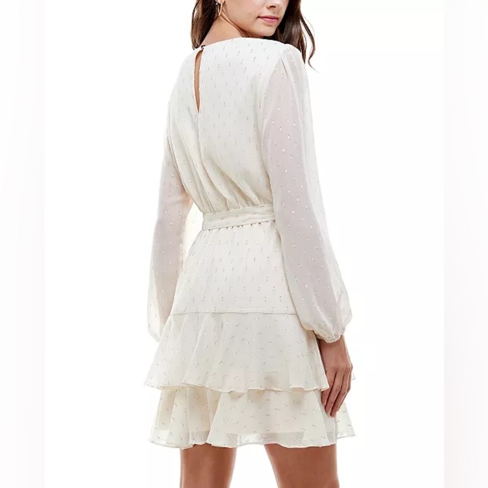 Juniors Lurex Dot Ruffled fit and flare dress